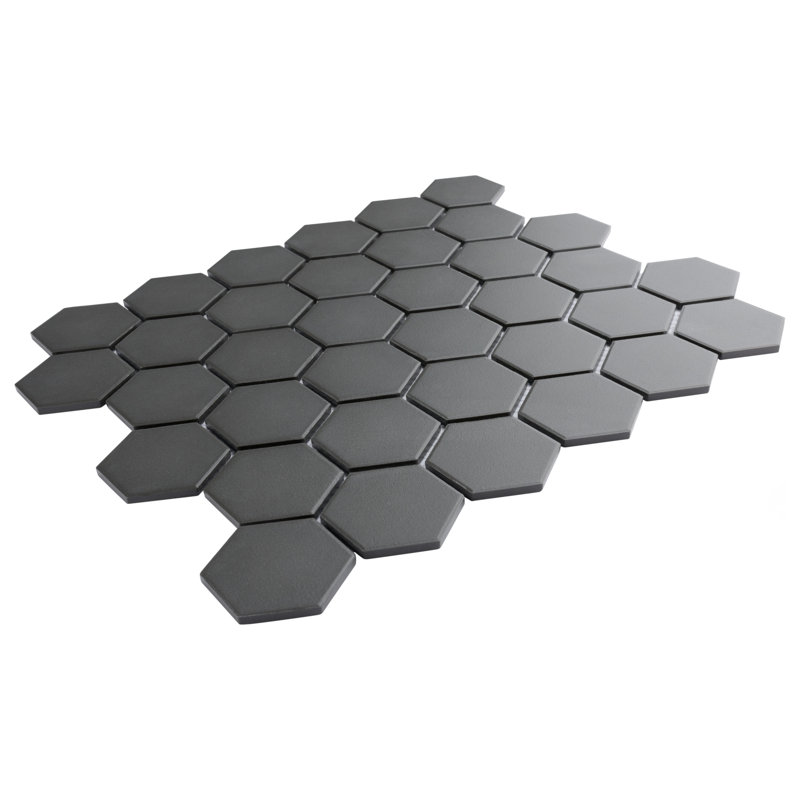 Gotham Hex 2" X 2" Porcelain Honeycomb Mosaic Wall & Floor Tile, Black
