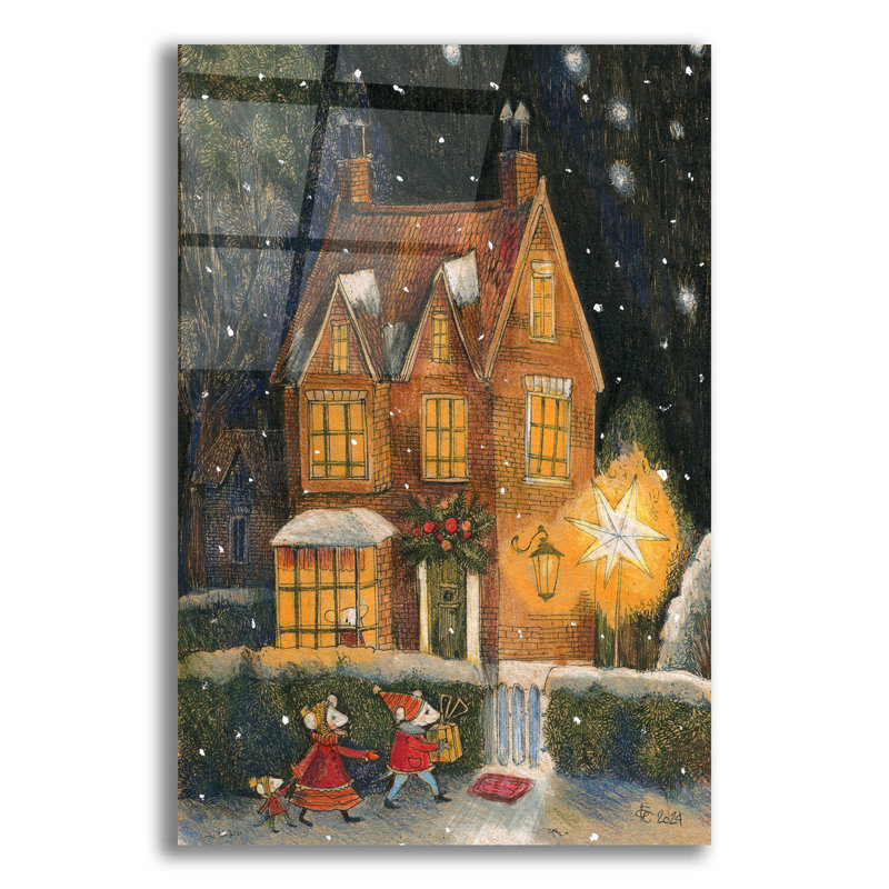  «Cristmas House» par Olga Grebennik, art mural en verre acrylique, 16 po x 24 po
