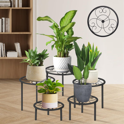 Five Different Sizes Of Round Metal Flower Pot Stands, Suitable For Indoor And Outdoor Home Decoration by Arlmont & Co.