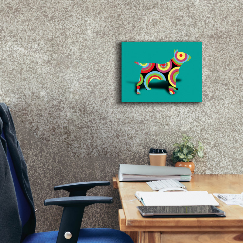 «Bull Terrier Pop 2» par Mark Ashkenazi, art mural sur toile, H 12 po x l 16 po x P 0,75 po