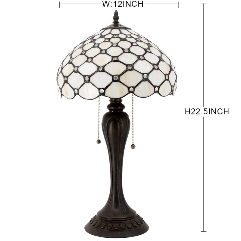 Bronze Stained Glass Tiffany Style Table Lamp with Cream Pearl Shade