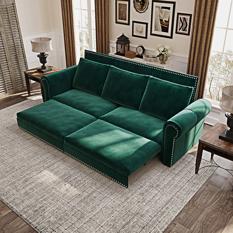 Canapé-lit Chesterfield avec garniture cloutée, Vert