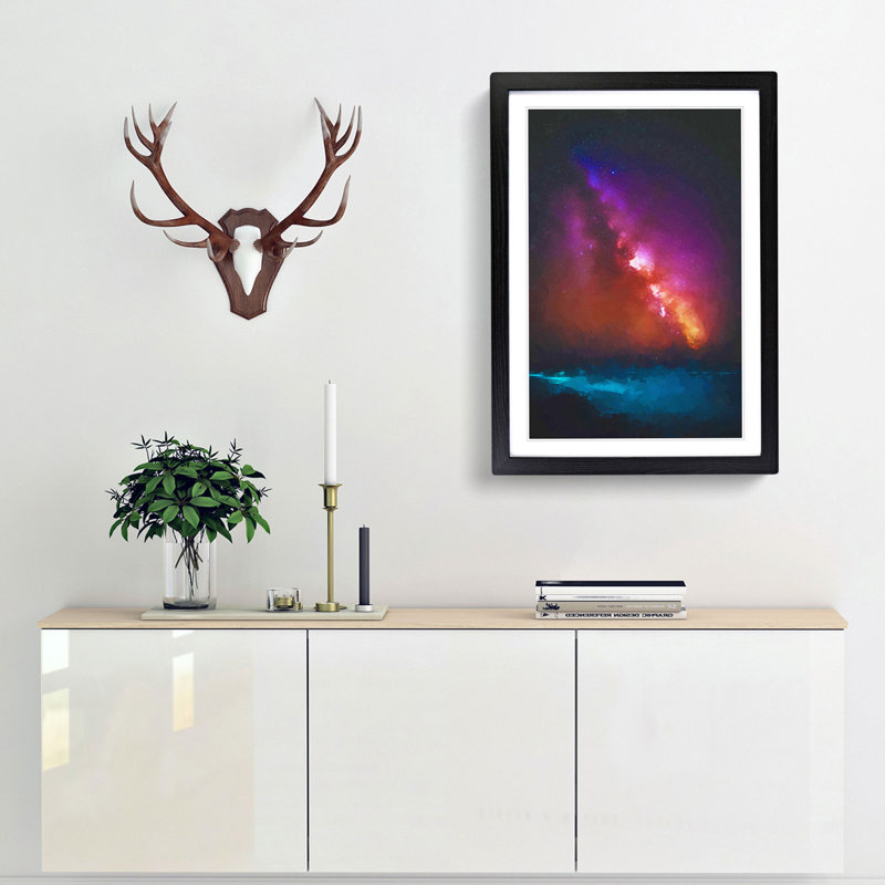 Stars over the Ocean - Picture Frame Graphic Art Print, 87cm H x 62cm W x 2cm D, Black Framed