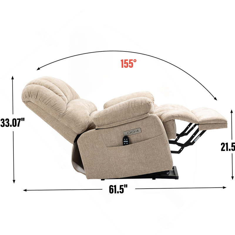 Fauteuil inclinable électrique en chenille de 23 po de large et à dossier haut avec massage par vibration 8 points et chauffage lombaire