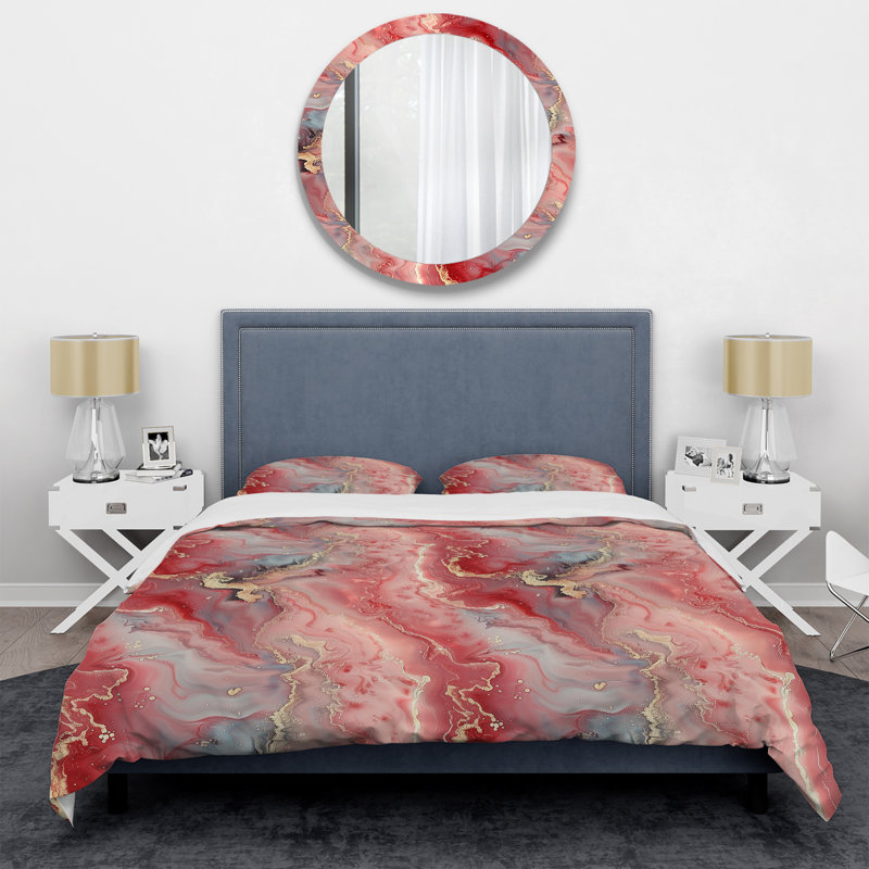 Ensemble de housse de couette moderne rose et rose Rosy Romance II, Housse de couette pour grand lit et 2 taies décor