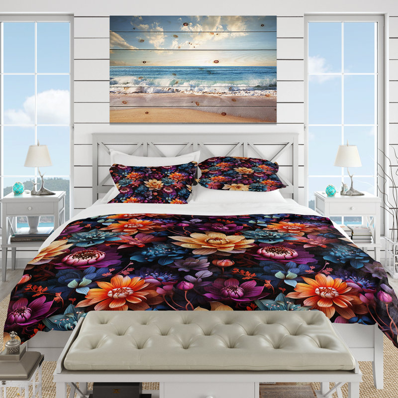 Literie à motif botanique marocain, Housse de couette pour grand lit et 2 taies décor