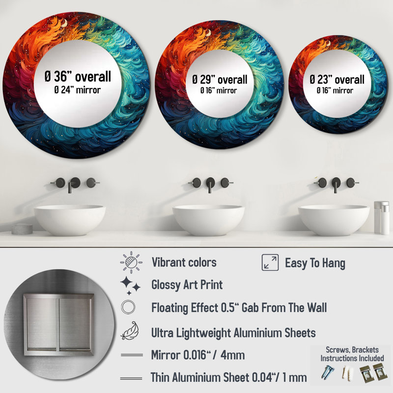 Miroir rond coloré pour décoration murale, 36 po x 36 po