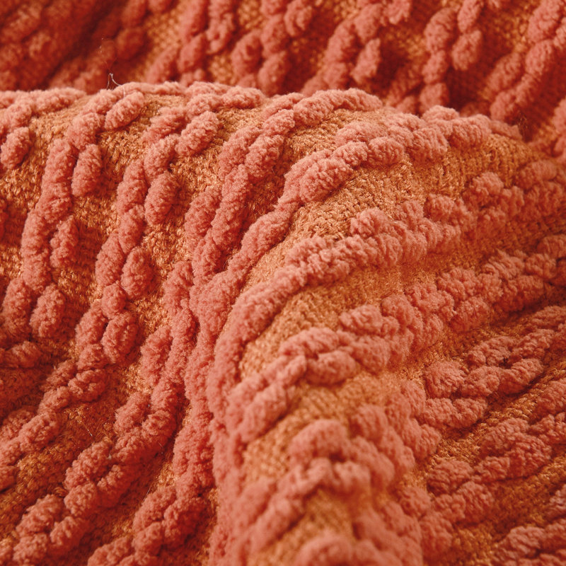Textured Knit Tassel Throw Blanket, 50" x 60", Soft Polyester Blanket for Sofa and Bed, Rust Orange