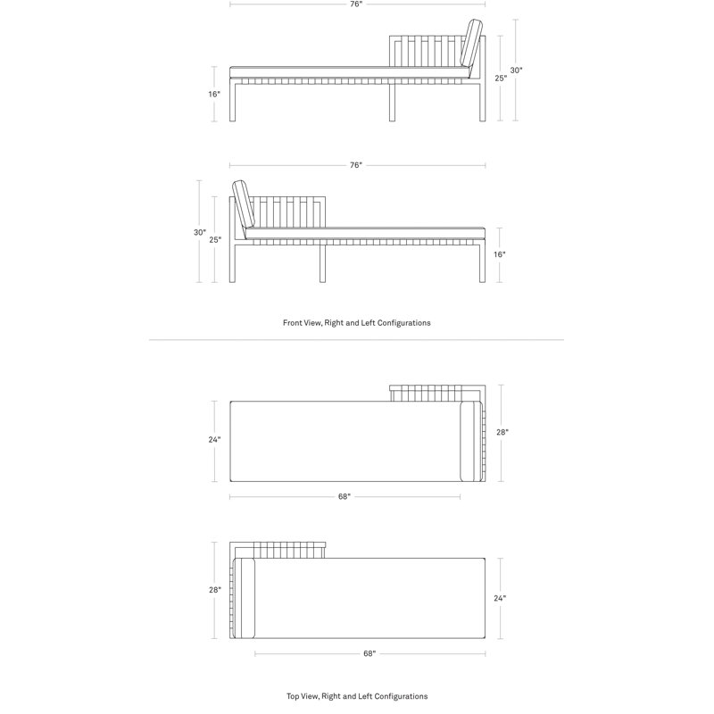 Jibe Left Arm Chaise, Gray, Sunbrella Canvas