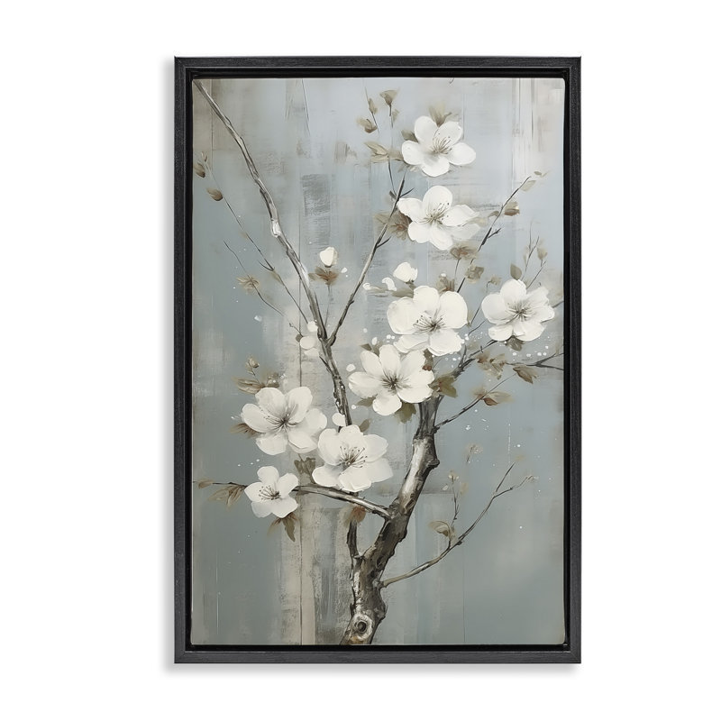 Toile flottante encadrée "White Apple Blossoms" par Sasha, Cadre flottant noir de jais, H 31 po x l 21 po