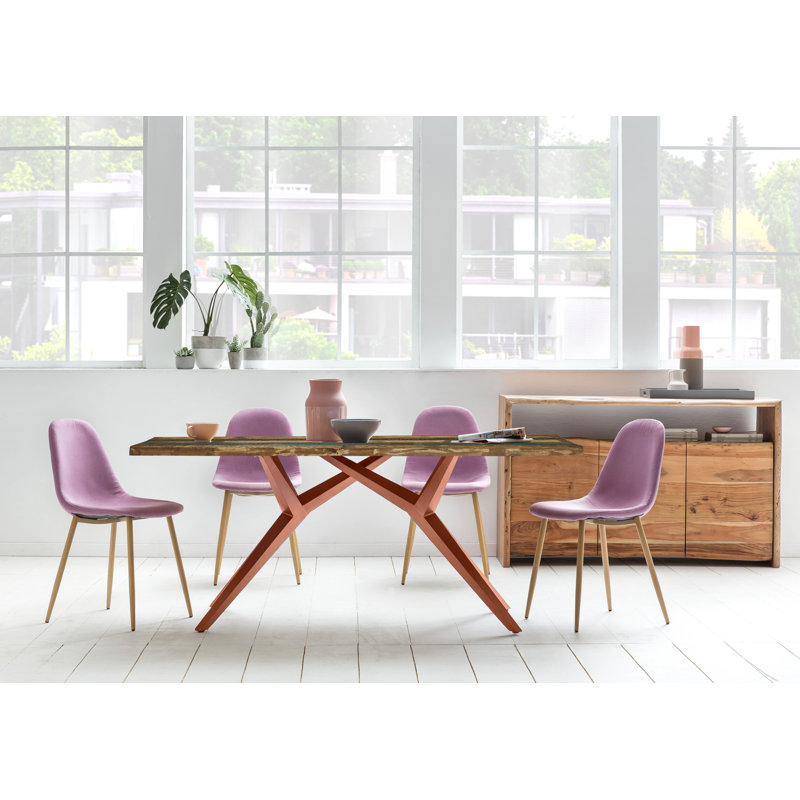 Maura Solid Wood Top Metal Base Dining Table, Bronze, H73 x L180 x W100cm