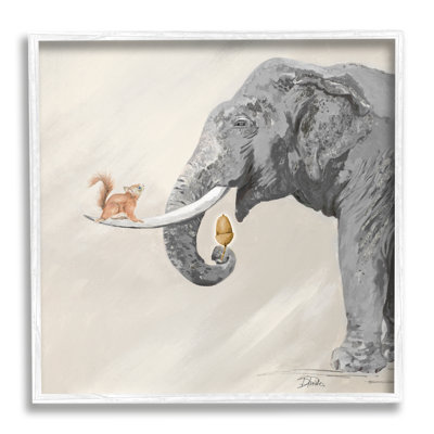 Éléphant amusant et écureuil, glands - impression
