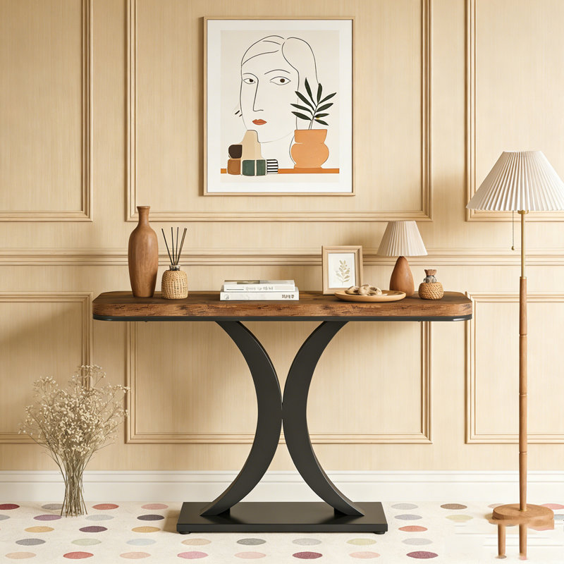Table de vestibule étroite avec base géométrique, Rustic Brown/Black