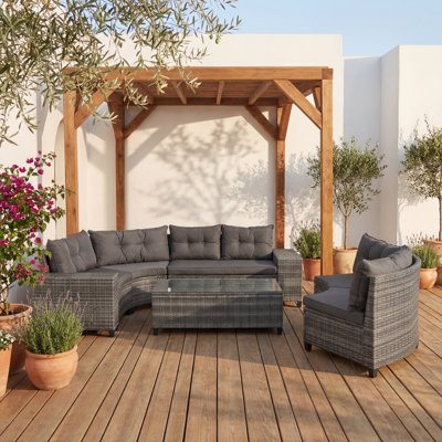 8-Pieces Outdoor Wicker Half-Moon Sectional Sets, With Coffee Table, 6-8 Seater