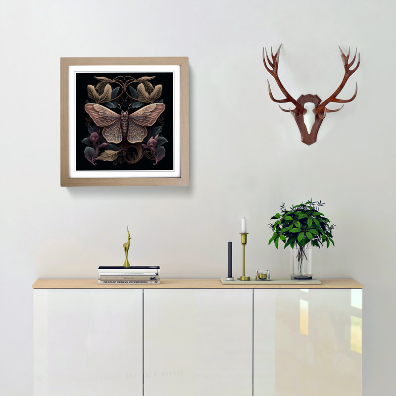 Moth Art Nouveau - Single Picture Frame Print on Wood, Oak