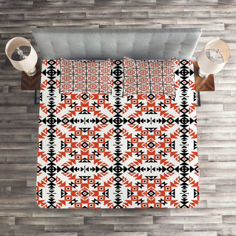 Ethnic Eclectic Polyester Geometric Shapes Coverlet, Queen Bedspread + 2 Shams