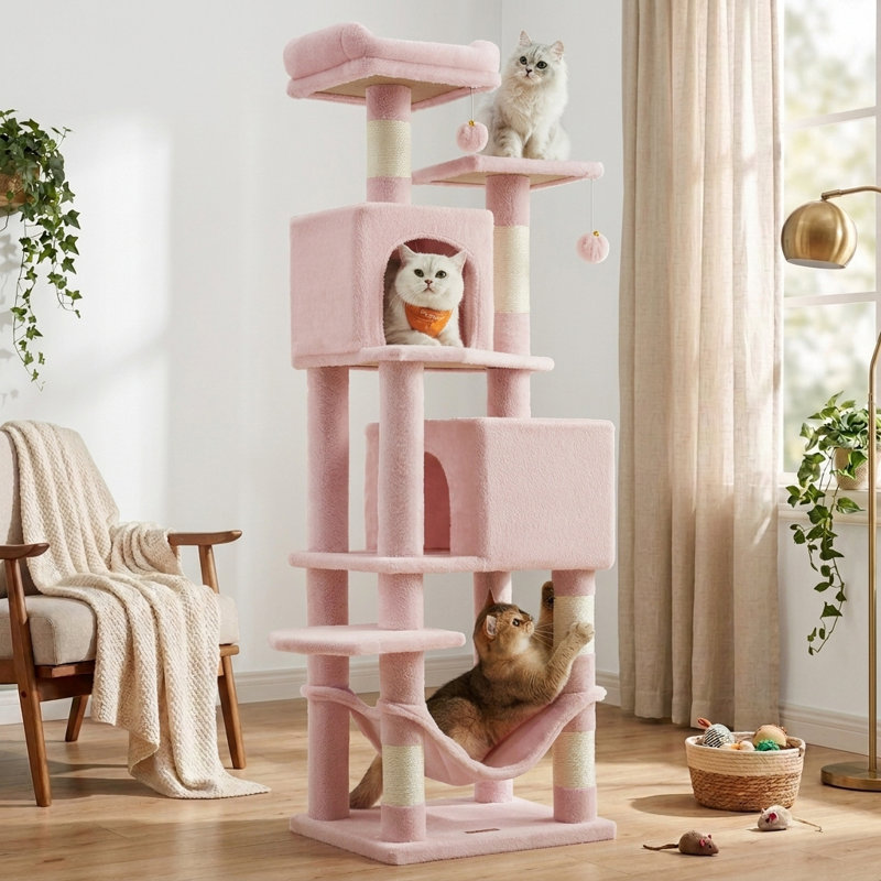 Arbre à chat 61 po H, H 59,4 po x l 30,8 po x P 20,6 po, Rose