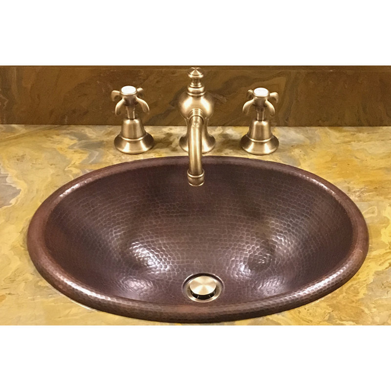 17" Oval Hammered Copper Bathroom Sink with Oil Rubbed Bronze Finish