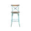 Tabouret de bar antique avec dossier en croix turquoise et chêne antique