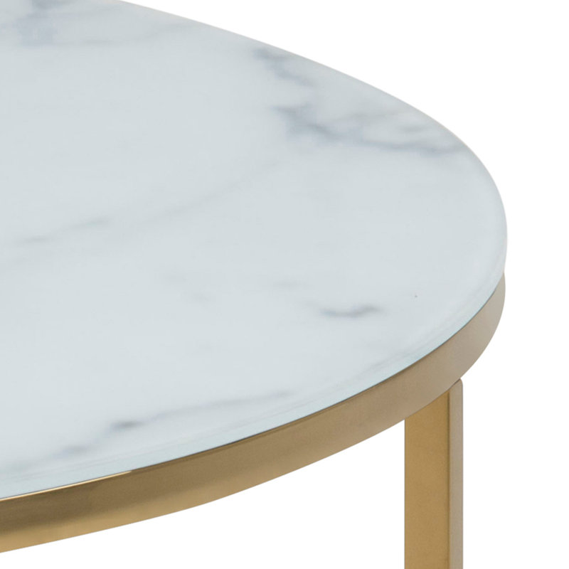 Alisma Round Coffee Table with White Crystal Clear Marble Glass Top & Legs, Gold