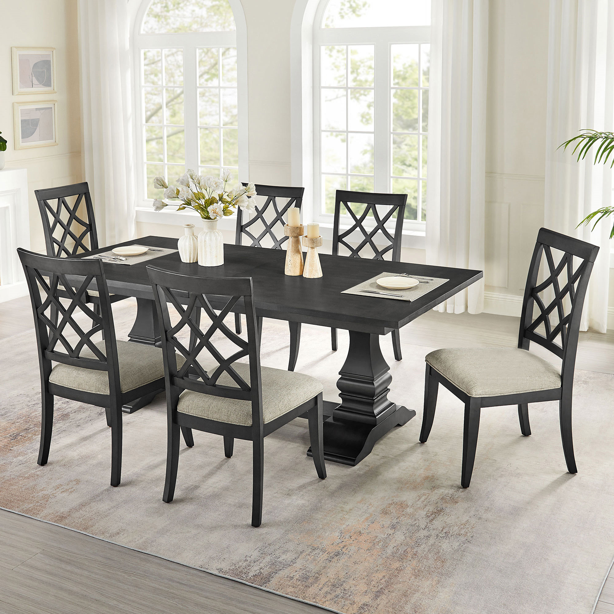 Hokku Designs (1 Table+6 Chairs)Retro 102.01 Inch Extendable 7 PCS ...