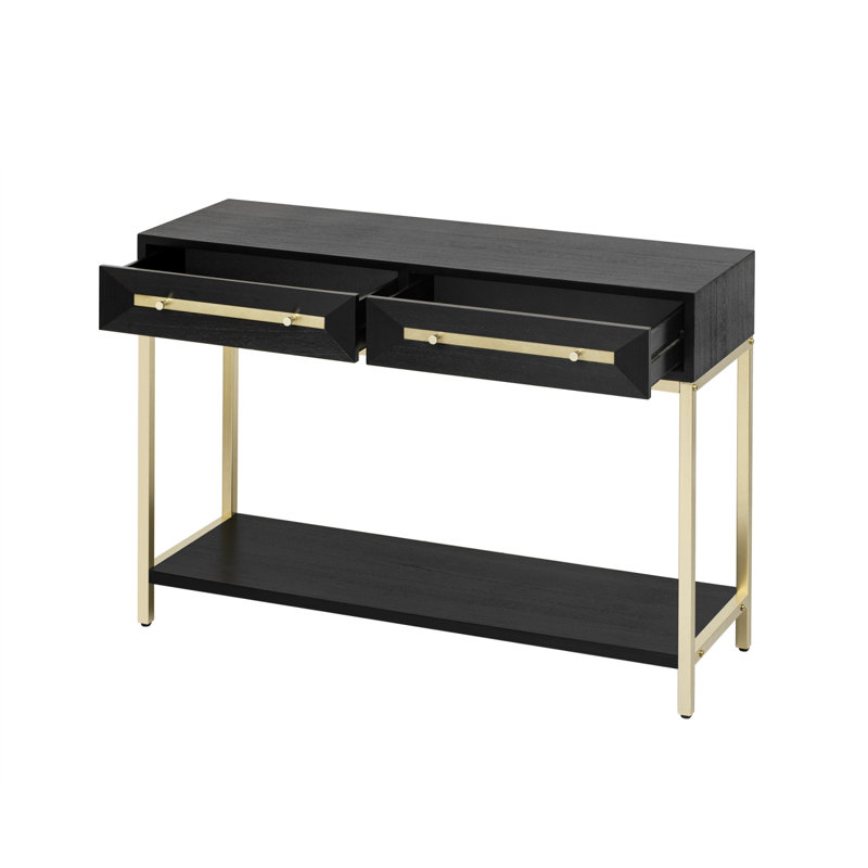 Entryway Table, Console Table With Two Drawers, Retro Hallway Table With Striking Geometric Design For Entryway And Living Room