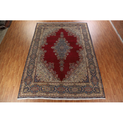 Grand tapis persan Kerman à motif floral rouge noué à la main 12 x 16