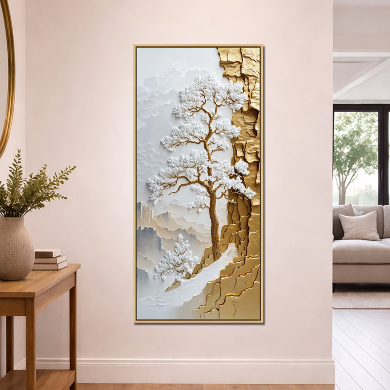 Or blanc, genévrier, coucher de soleil, arbre I, impression sur toile encadrée Nature, H 60 po x l 28 po
