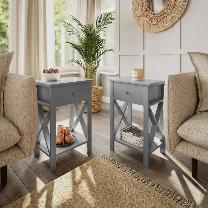 Steigerwald Solid Wood Side Table Set, Gray