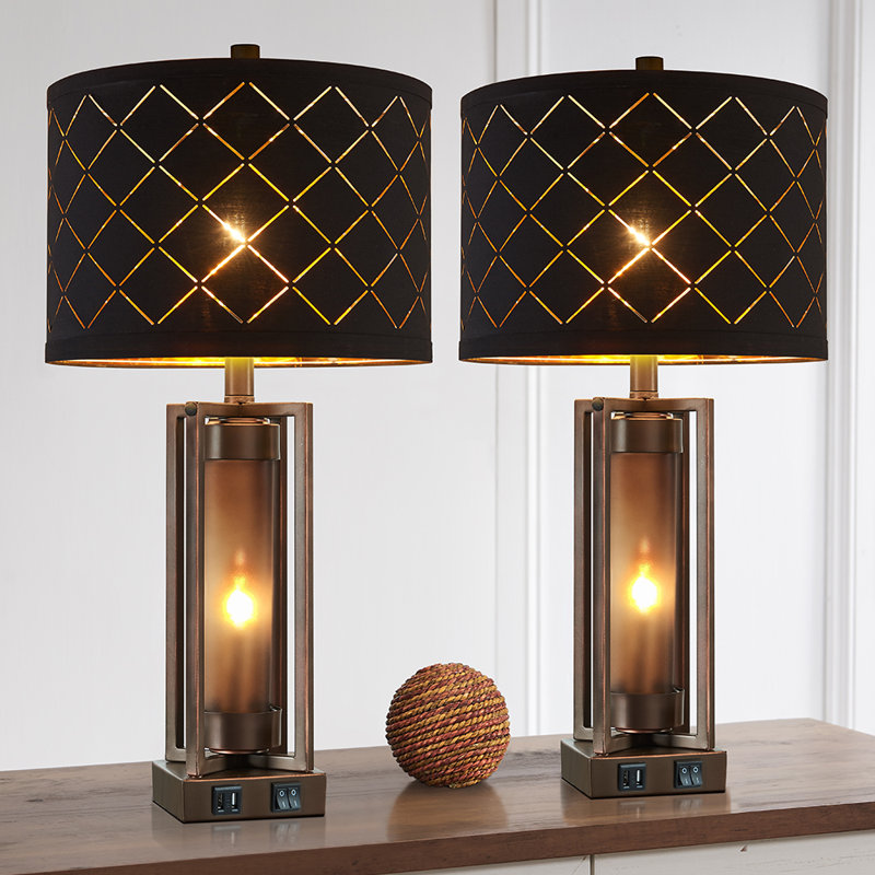 26" Louann Table Lamp Set With Night Light And USB Ports