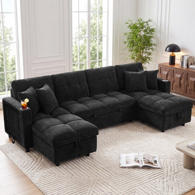 Canapé-lit modulaire en U en chenille de 108 po avec lit escamotable Aenkyo