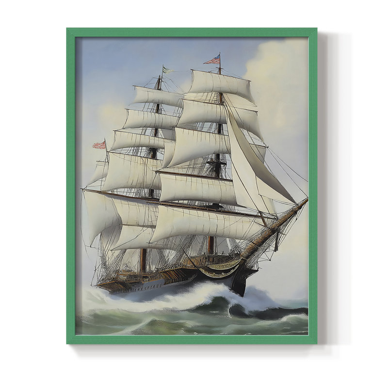 NAUTICAL Series Lxxi, reproduction encadrée - bois massif, H 21 po x l 17 po, Vert