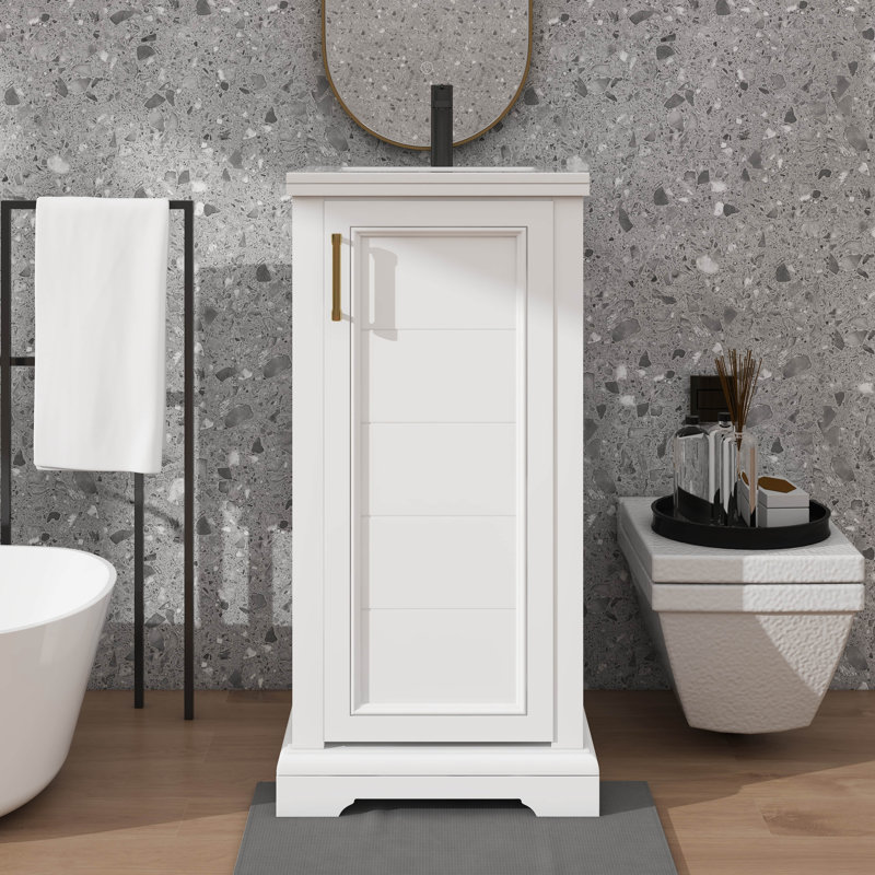 Meuble-lavabo de 16 po avec lavabo, meuble-lavabo simple, avec tablettes réglables et portes à fermeture en douceur