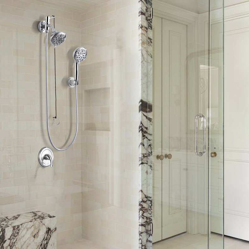 Système de pommes de douche à pluie comprenant une pomme de douche à effet de pluie de 4,5 pouces et une pomme de douche à main avec support réglable et un tuyau de douche en acier inoxydable de 59 pouces de long