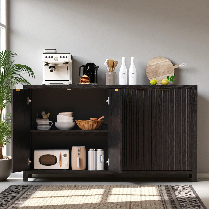 Buffet de ferme de 55 po de largeur avec tablettes réglables, Noir