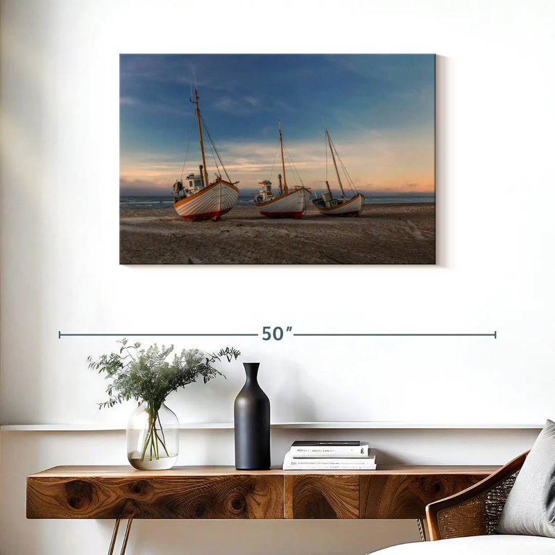 Bateaux Mehar sur le rivage, H 24 po x l 36 po