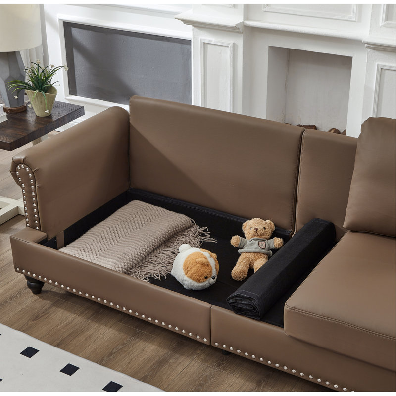 Canapé en cuir de vache de 83 po avec revêtement en similicuir de 83 po, Brun