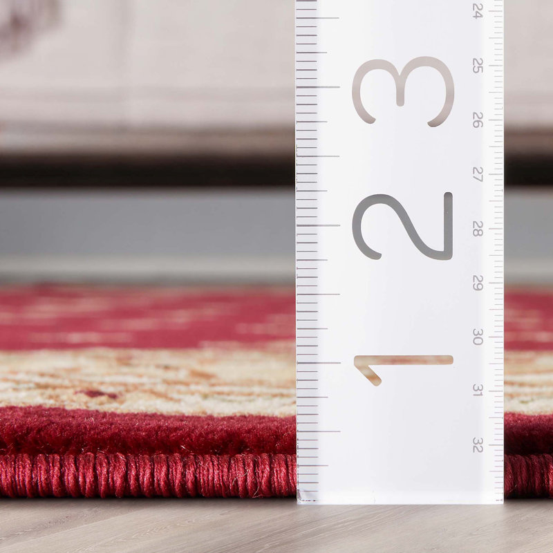 Tapis à bordure géométrique vin / beige / brun Denzel, Rectangulaire 3 pi 11 po x 5 pi 3 po