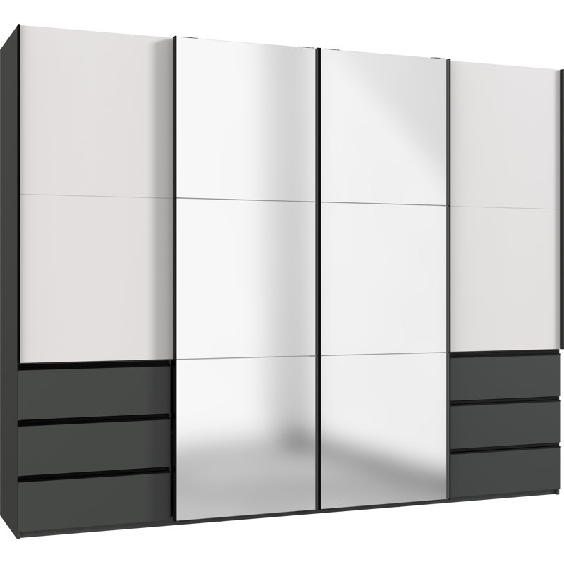 Guardino 4 Door Wardrobe, 236cm H x 300cm W x 65cm D, Graphite/White