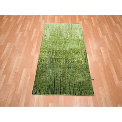 Tapis oriental en laine 3 pi x 5 pi 3 po, dégradé vertical, en laine nouée à la main douce et vibrante