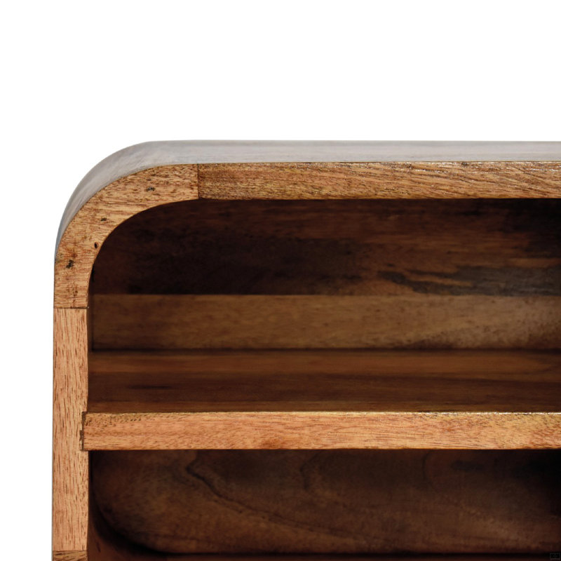Solid Wood Oak-Ish Floating Open Curve Nightstand