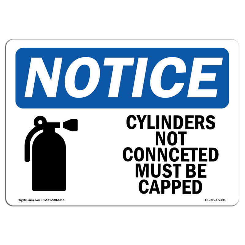«Cylinders Not Conn Connived Must Be Capped», H 24 po x l 18 po x P 0,1 po