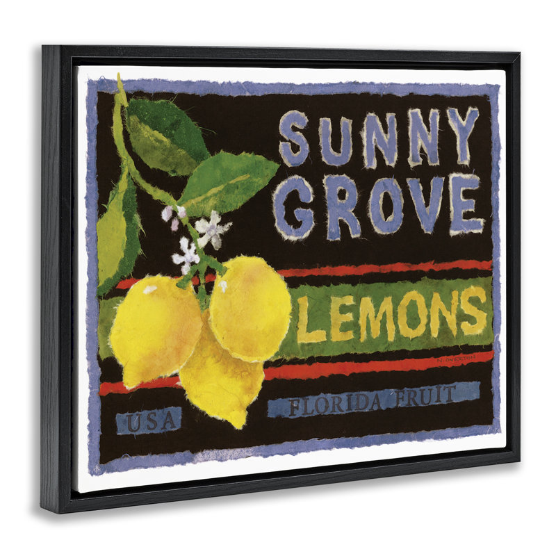 «Sunny Grove Lemons», art mural encadré par Nancy Overton, Cadre flottant noir de jais, H 17 po x l 21 po