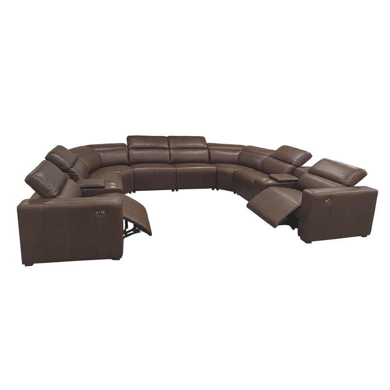 Alpine Top Grain Leather Reclining Modular Sectional, Chestnut