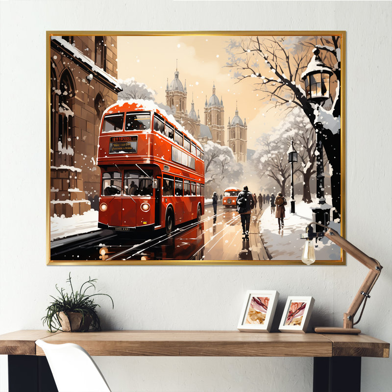 Vintage London City Views II - art mural de Londres, Cadre flottant doré, H 40 po x l 30 po x P 1,5 po