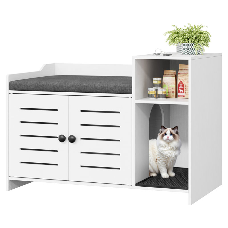 Enceinte de litière pour chat de ferme, meuble de litière caché avec bloc-notes et couche de rangement, maison de chat d'intérieur pour le couloir et la chambre à coucher