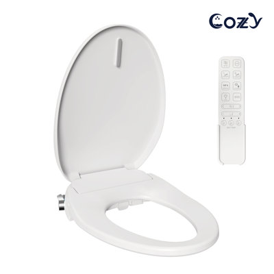 Siège de toilette de bidet allongé électrique COZY avec double buse autonettoyante, sécheuse, siège chauffant, contrôle de la température et de la pression de l'eau, veilleuse