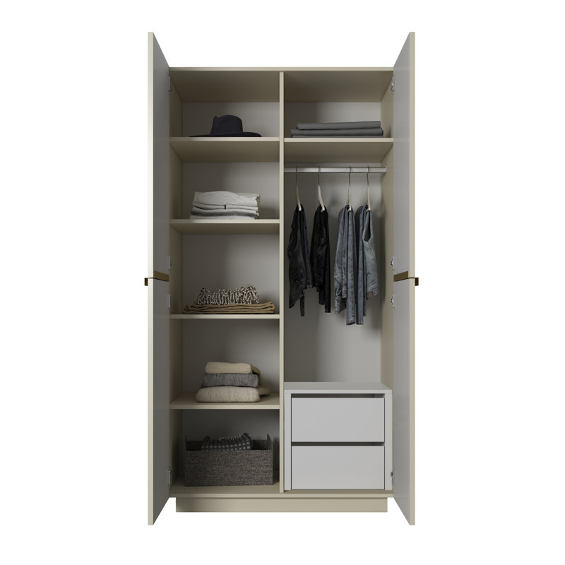 Badal Manufactured Wood Wardrobe, Beige/Gold