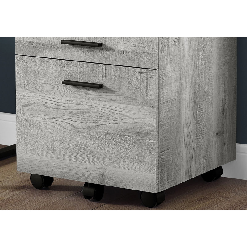 Classeur gris avec roulettes, rangement pour papiers et bureau moderne au design contemporain, support en stratifié