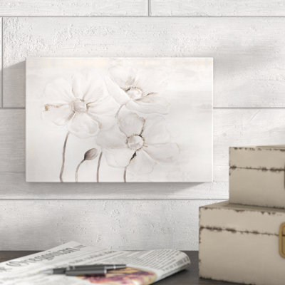 Fleurs blanches et grises avec imprimé doré sur toile